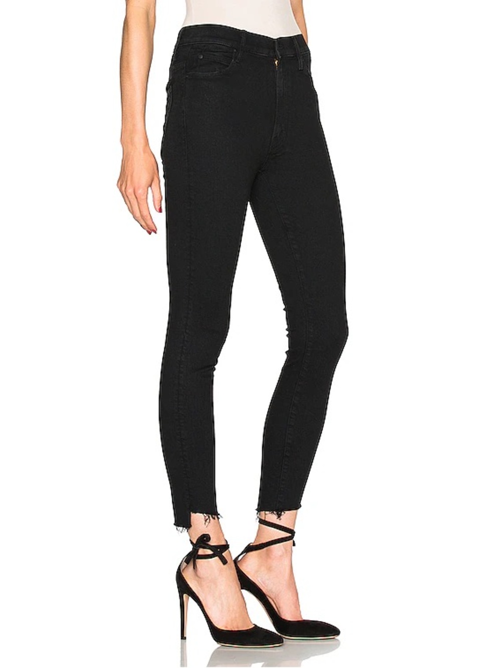 MOTHER “The Stunner Zip Ankle Fray” Skinny Jeans – Not Guilty Black (29)